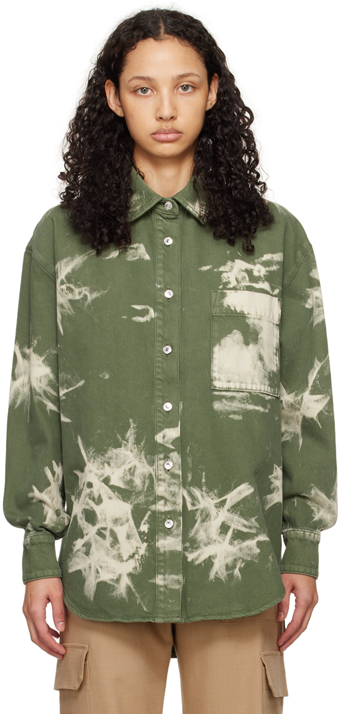 Msgm Green Bleach Denim Shirt In 37 Green