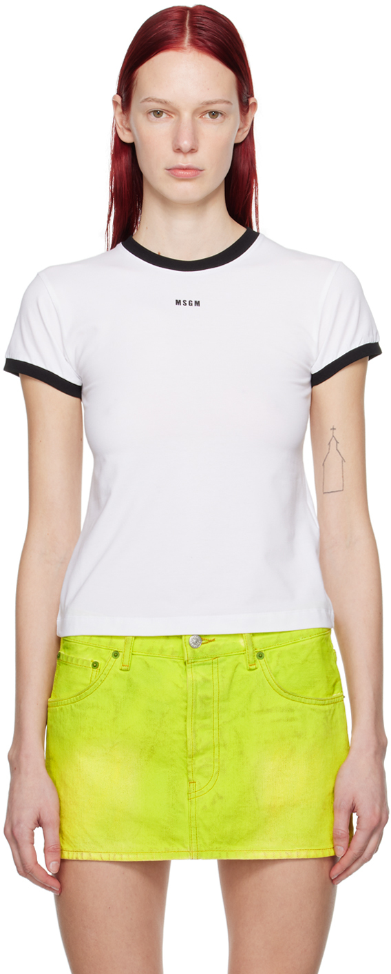Msgm White Contrast T-shirt In 01 White