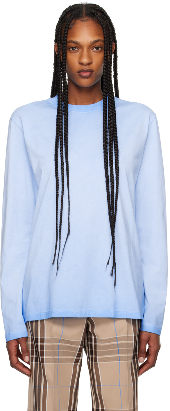 Shop Msgm Blue Faded Long Sleeve T-shirt In 84 Light Blue
