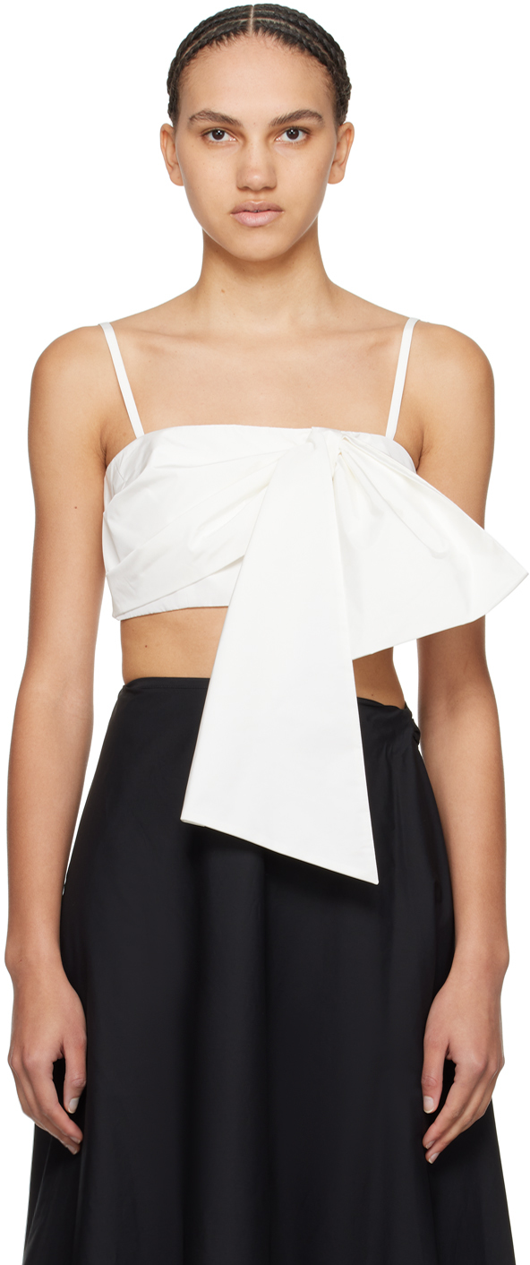 Msgm White Bow Tank Top In 02 Off White