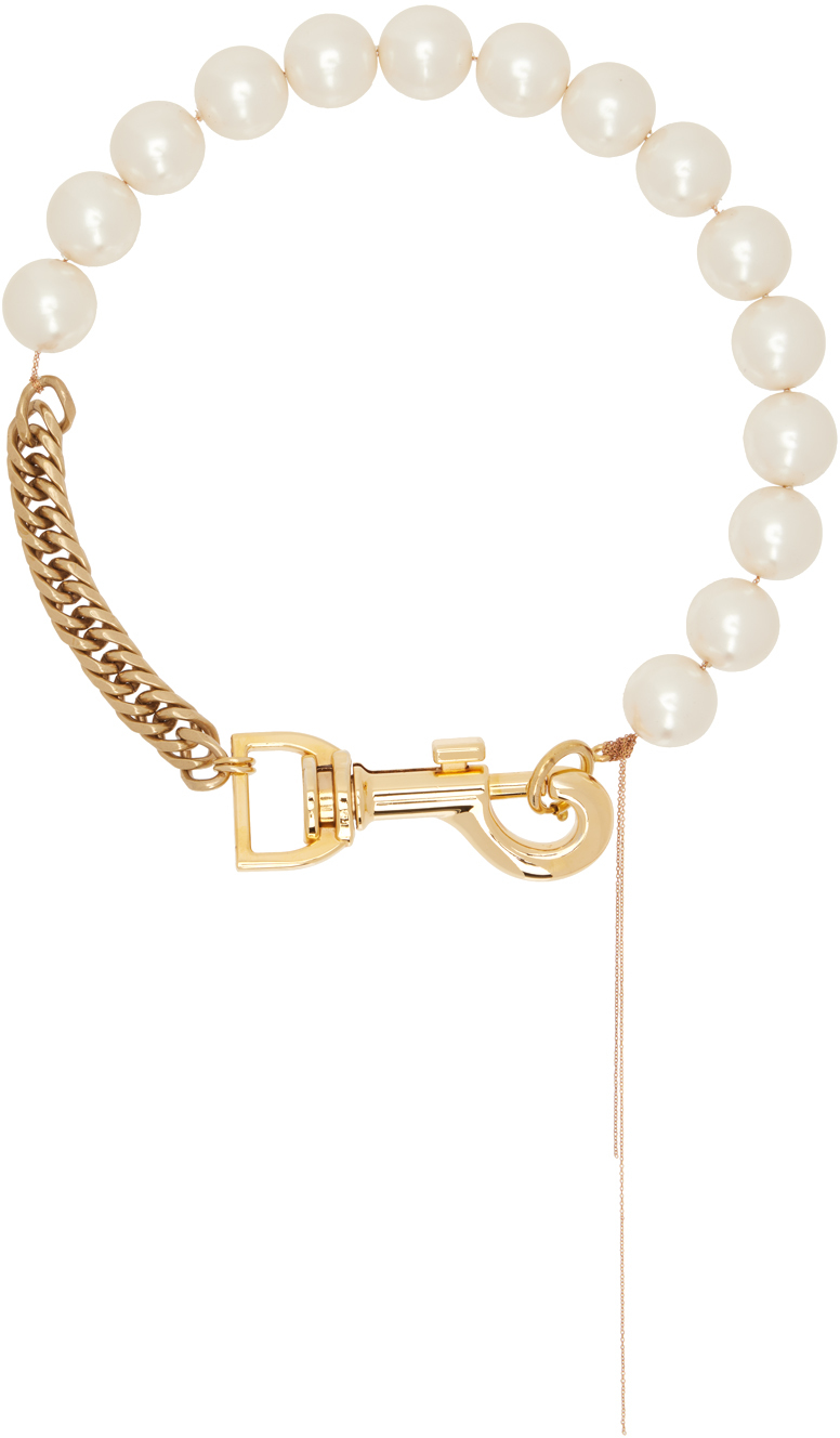 SACAI GOLD & WHITE PEARL CHAIN SHORT NECKLACE