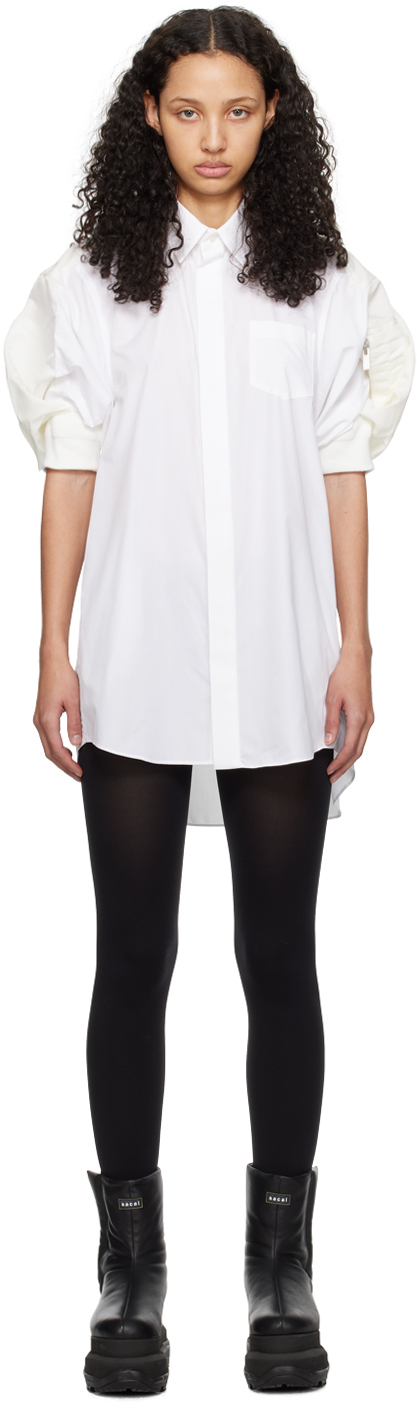 Shop Sacai Off-white Puff Sleeve Minidress In 151 Off-white