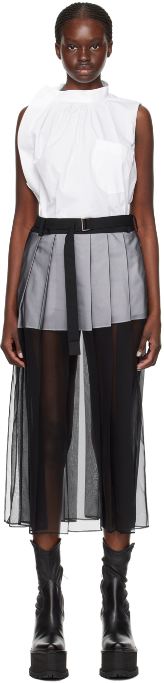 Shop Sacai White & Black Overlay Midi Dress In 152 Off Whiteã—black
