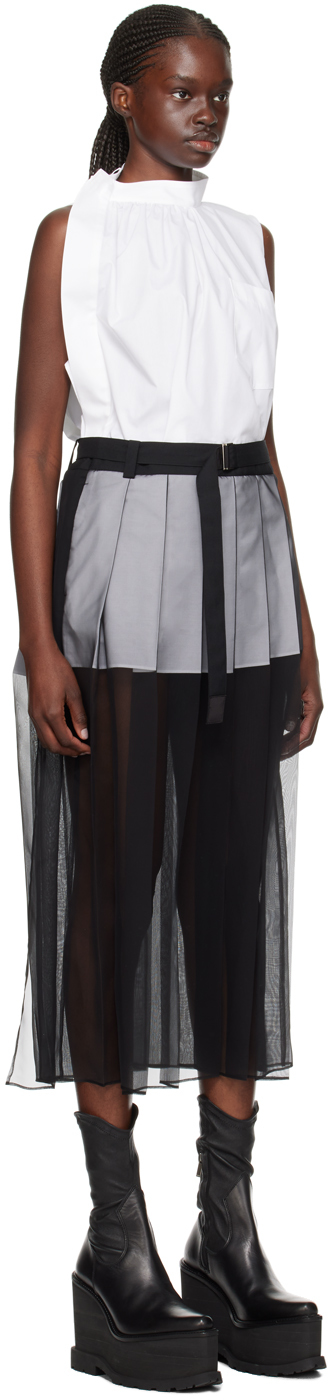 Shop Sacai White & Black Overlay Midi Dress In 152 Off Whiteã—black