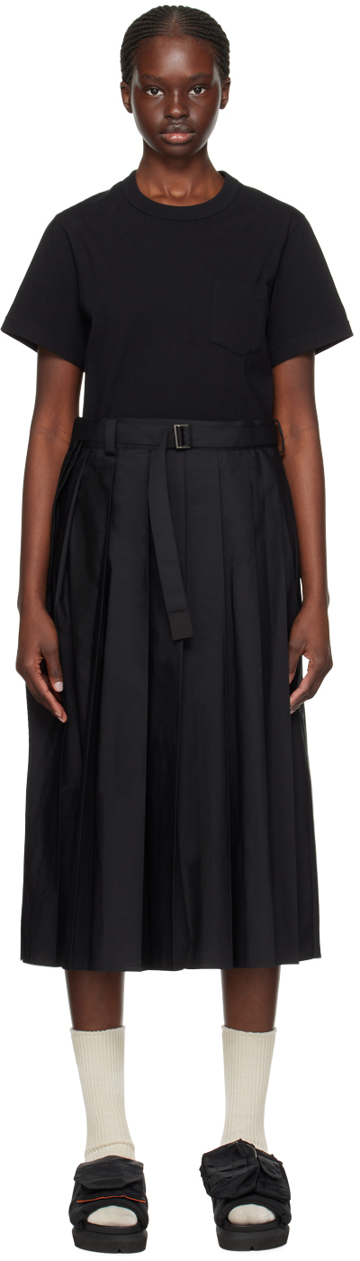 Shop Sacai Black Overlay Midi Dress In 002 Black X Black