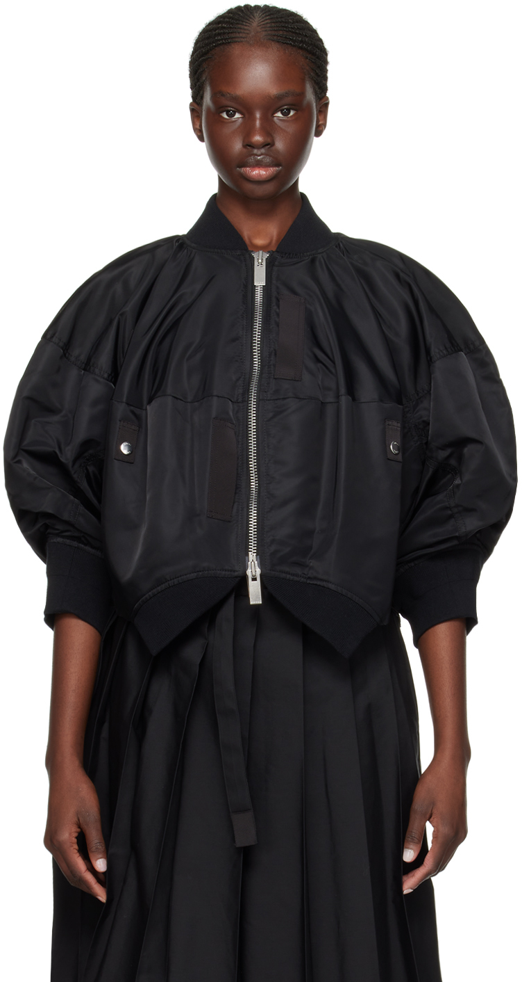 Shop Sacai Black Puff Sleeve Bomber Jacket In 001 Black