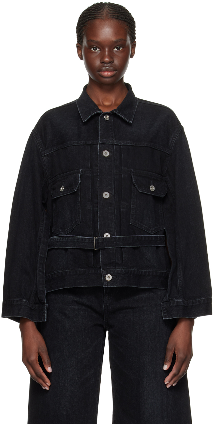 SACAI BLACK BELTED DENIM JACKET 