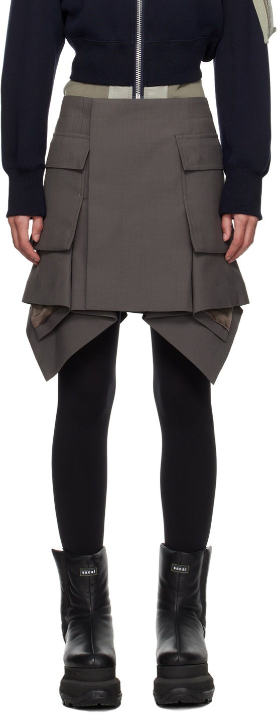 Sacai Taupe Peplum Miniskirt In 550 Taupe