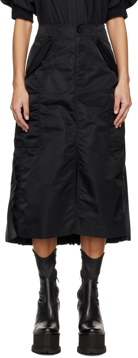 Sacai Black Pleated Midi Skrit In 001 Black