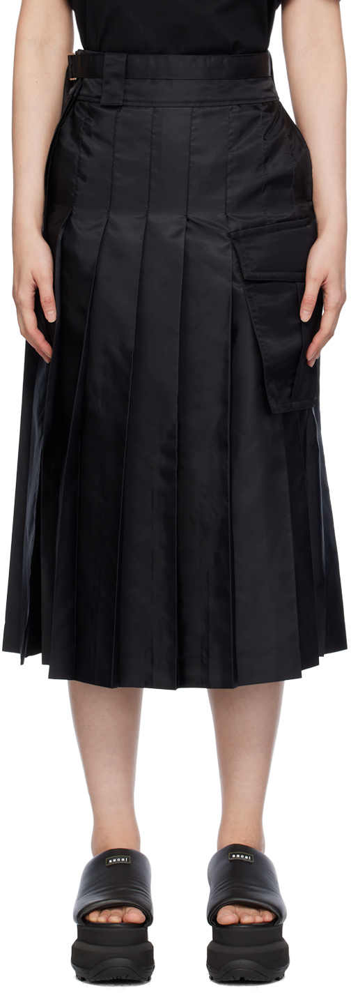 Sacai Black Pleated Midi Skirt