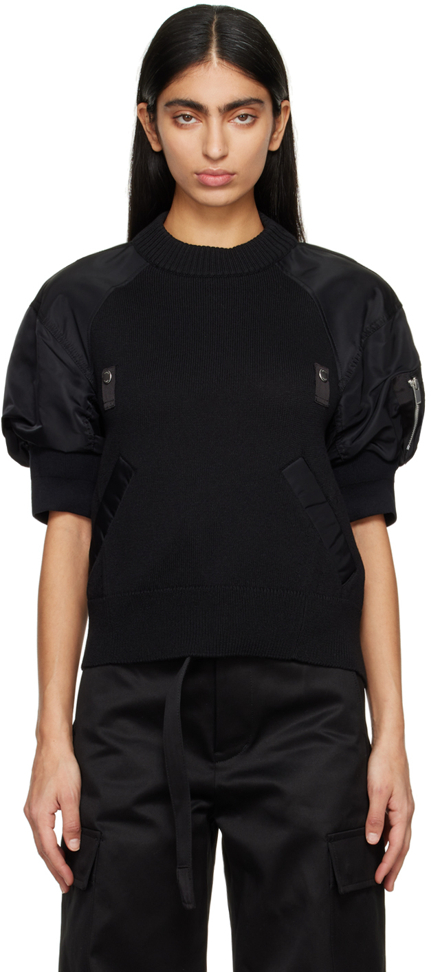 Sacai Black Paneled Sweater In 001 Black