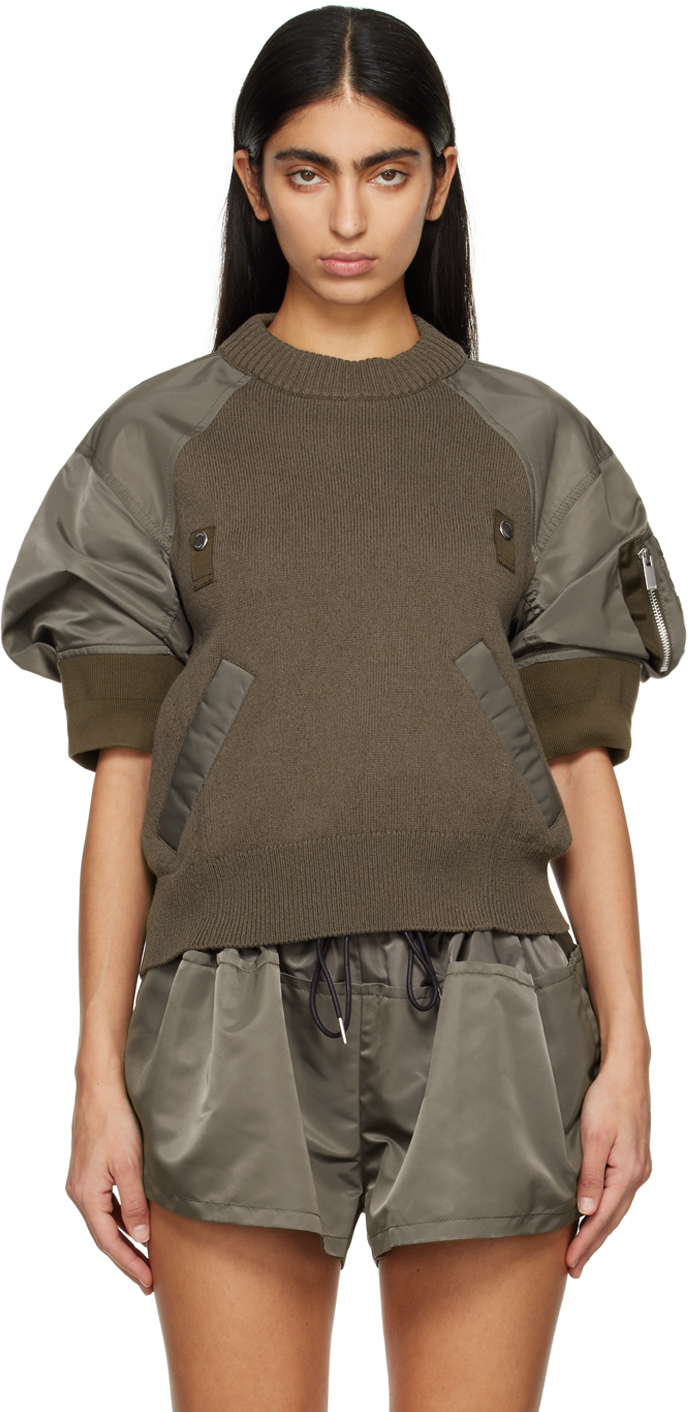 sacai puff-sleeved panelled blouse - Green