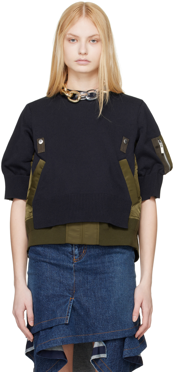 Navy & Khaki Paneled Sweater