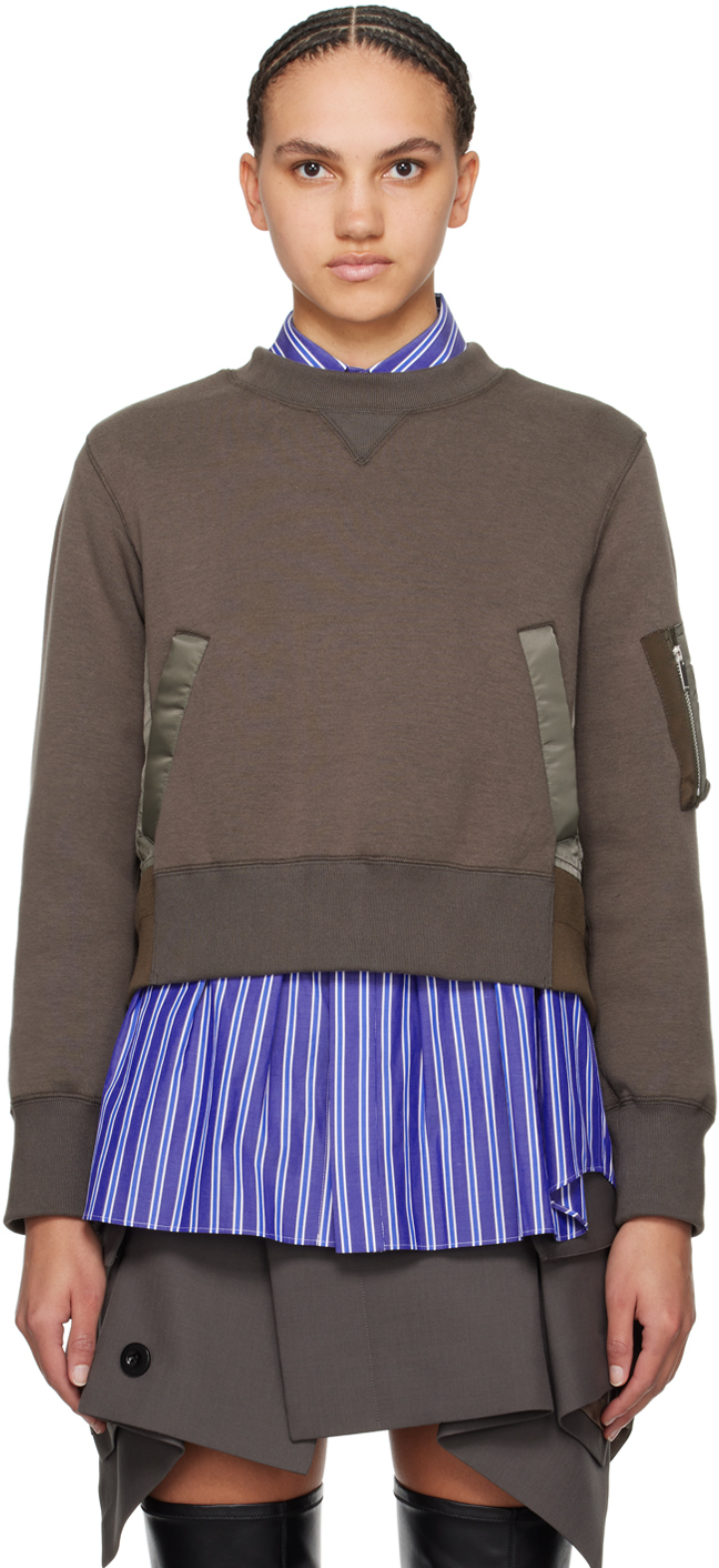 Sacai Taupe Paneled Sweatshirt In Brown