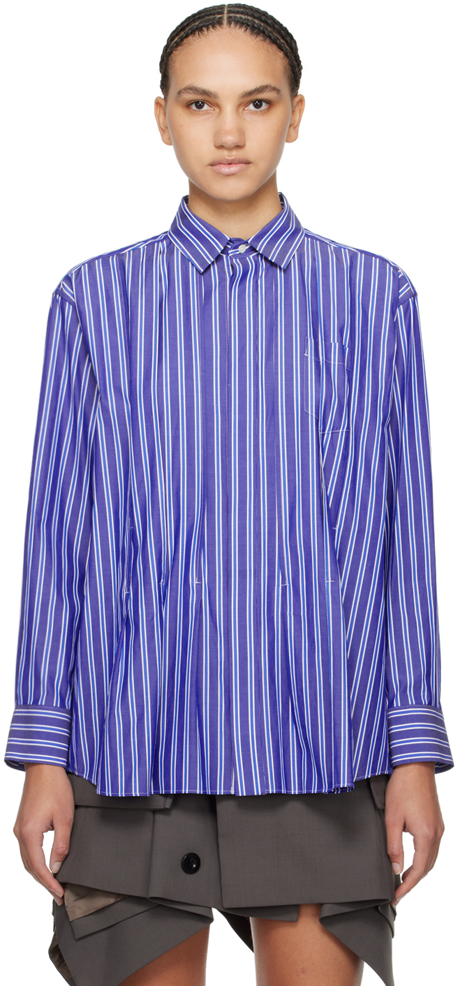 Sacai Blue Pleated Shirt In 901 Stripe