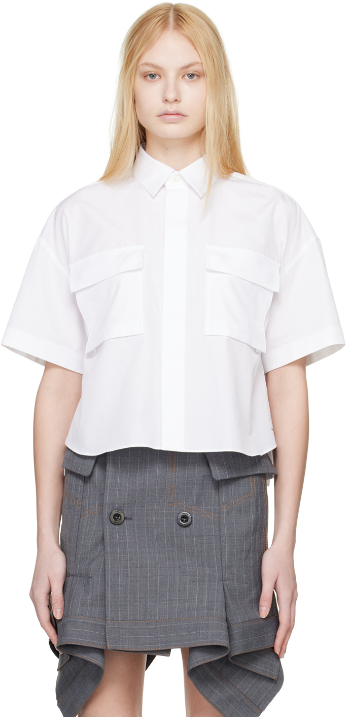 sacai: White Spread Collar Shirt | SSENSE