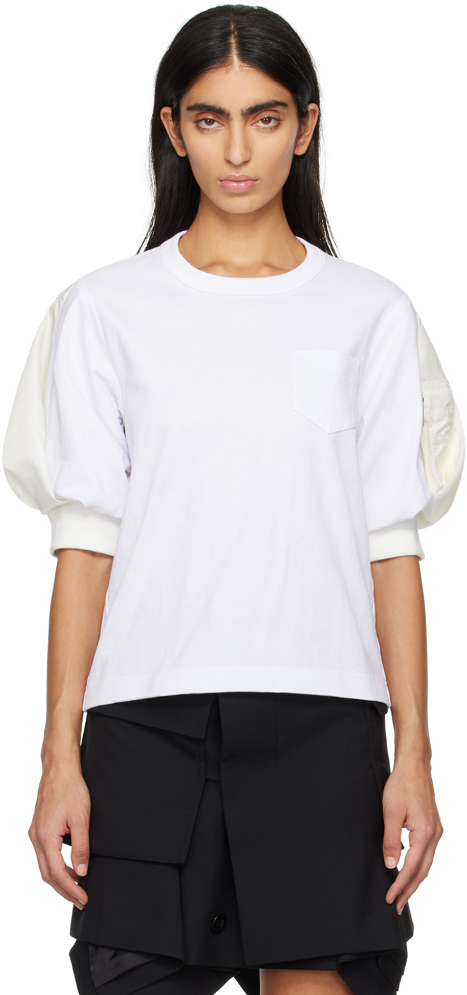 Sacai White Paneled T-shirt In 101 White