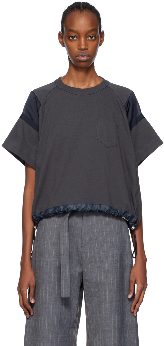 sacai: Gray Paneled T-Shirt | SSENSE