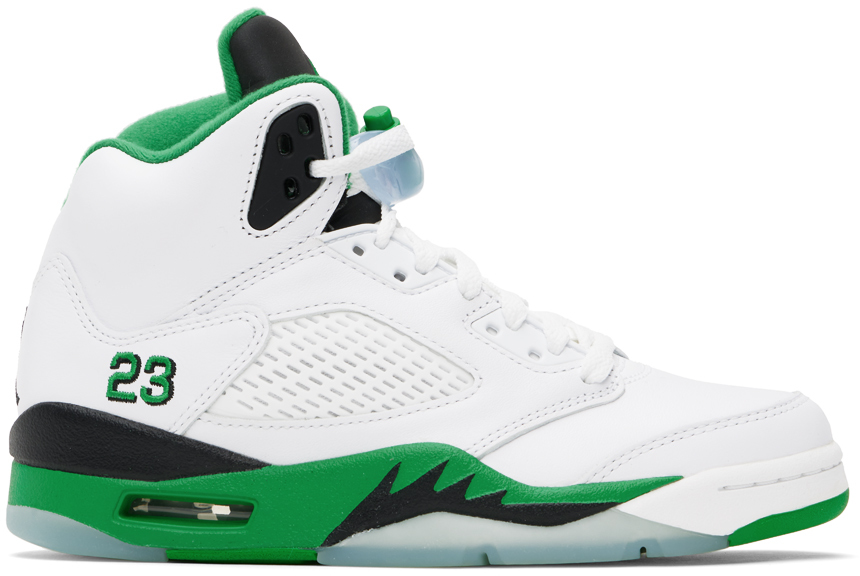 Shop Nike White & Green Air Jordan 5 Retro Sneakers In White/lucky Green