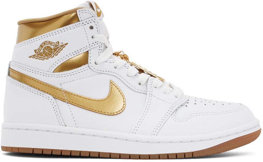 Shop Nike White & Gold Air Jordan 1 Retro High Og Sneakers In White/metallic Gold