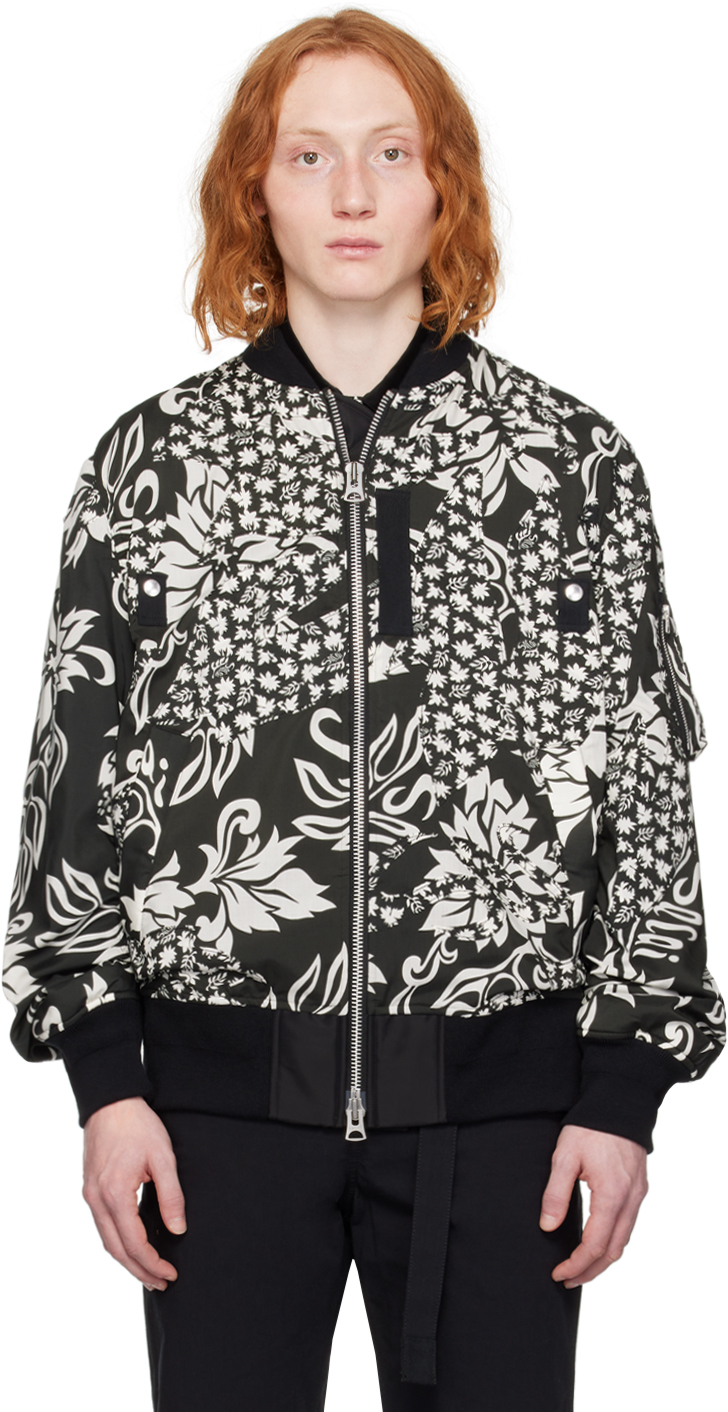 Sacai Black & White Floral Bomber Jacket