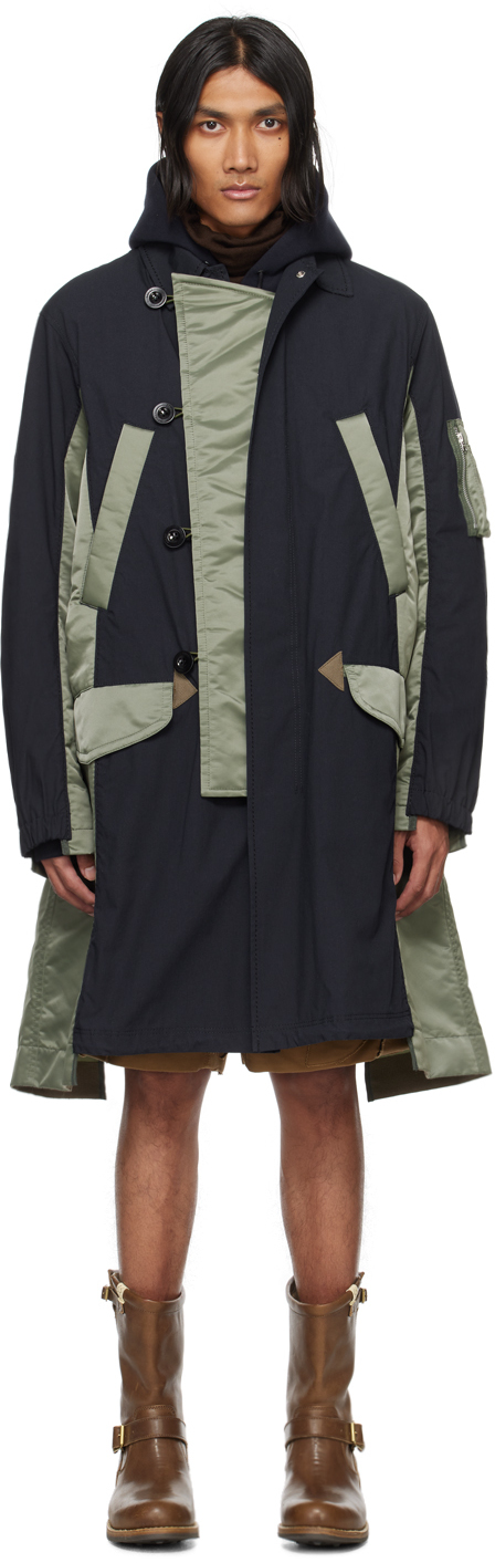 sacai Navy & Khaki Paneled Coat