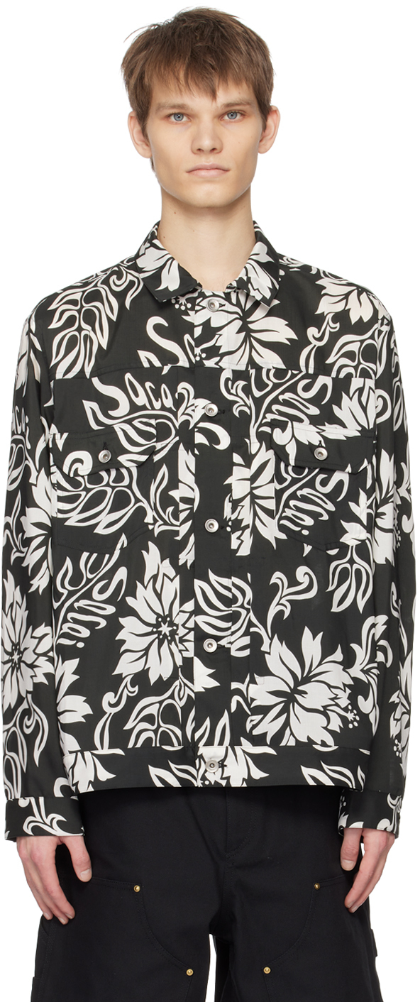 Sacai Black & White Floral Jacket In 001 Black