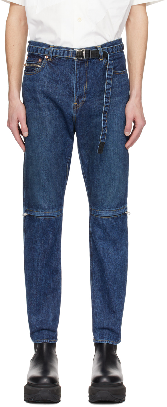 Sacai Blue Zip Jeans In 401 Blue