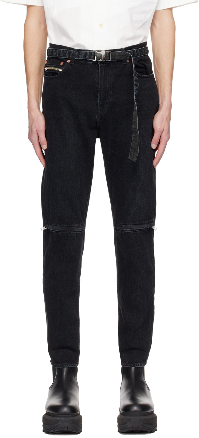 Sacai Black Zip Jeans In 001 Black