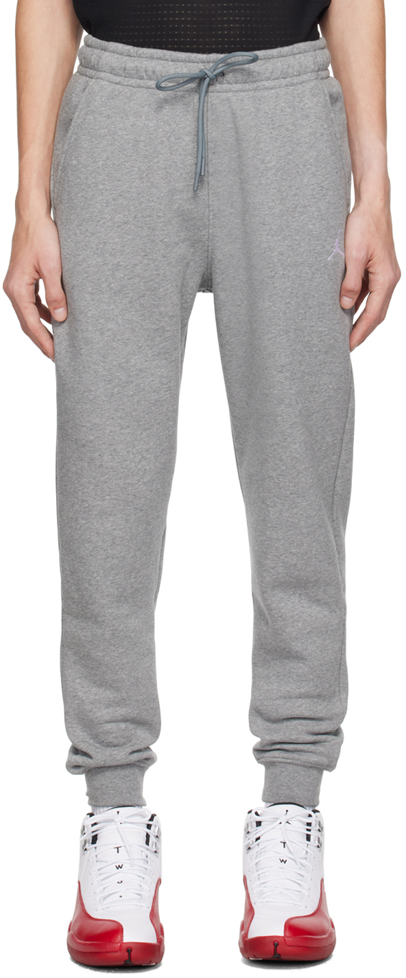 Nike Gray Embroidered Sweatpants In Carbon Heather/white