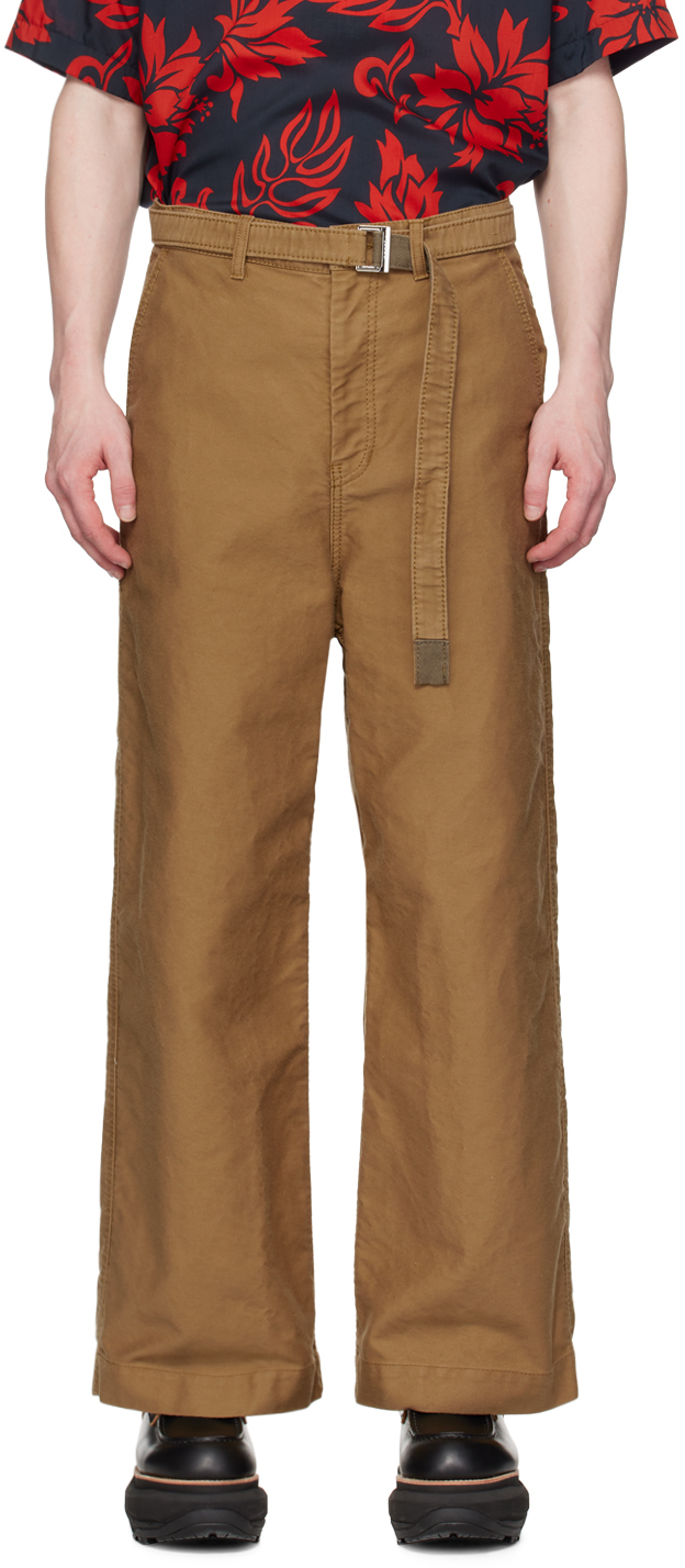Beige Belted Trousers