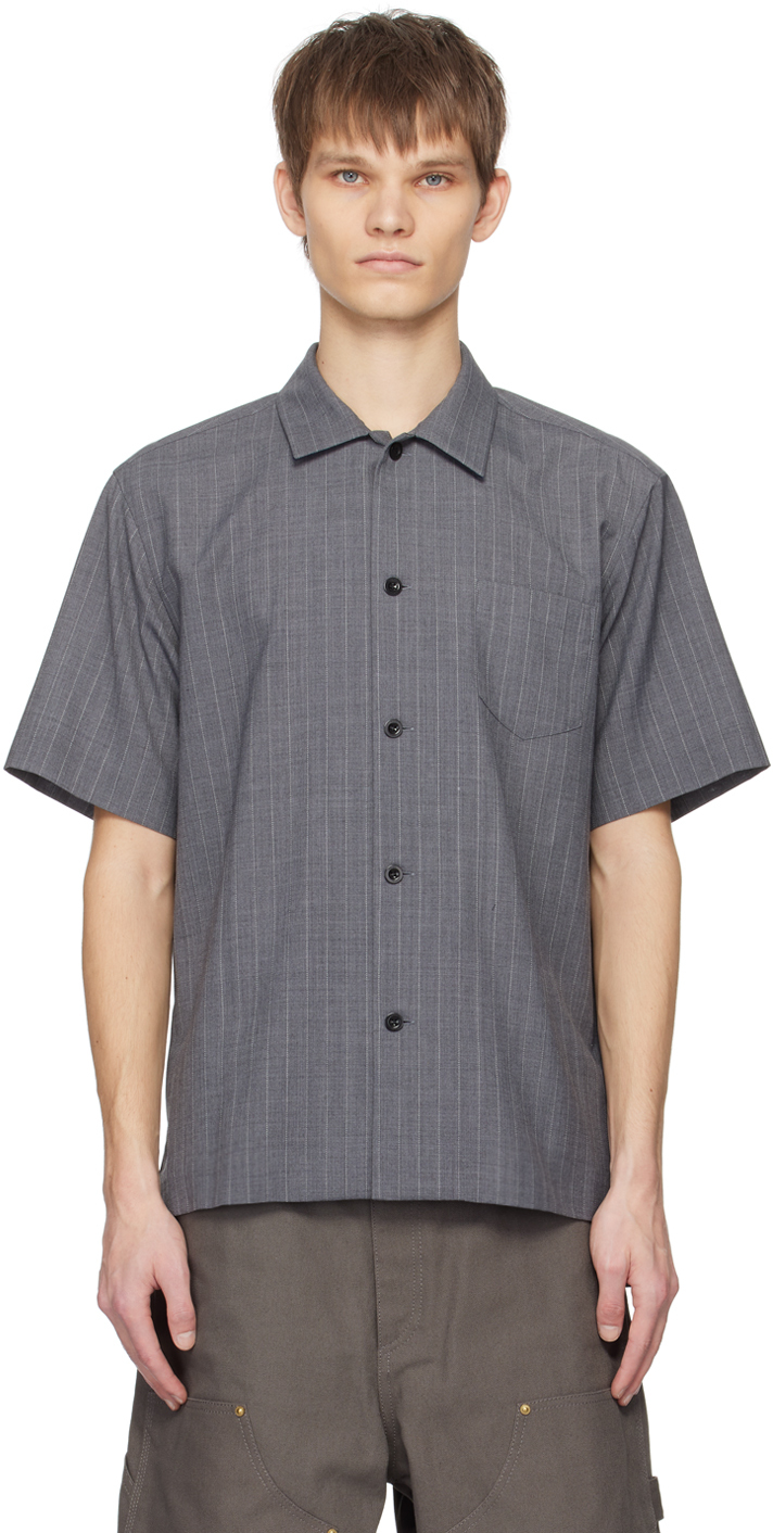 Sacai Gray Stripe Shirt In 301 Gray