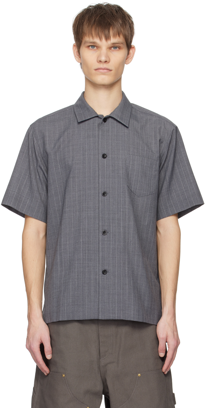 sacai: Gray Stripe Shirt | SSENSE