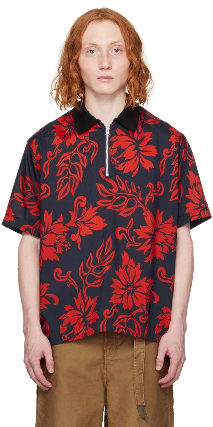 Shop Sacai Red & Navy Floral Shirt In 751 Red