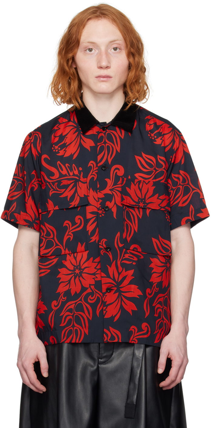 Sacai Red Floral Shirt In 751 Red