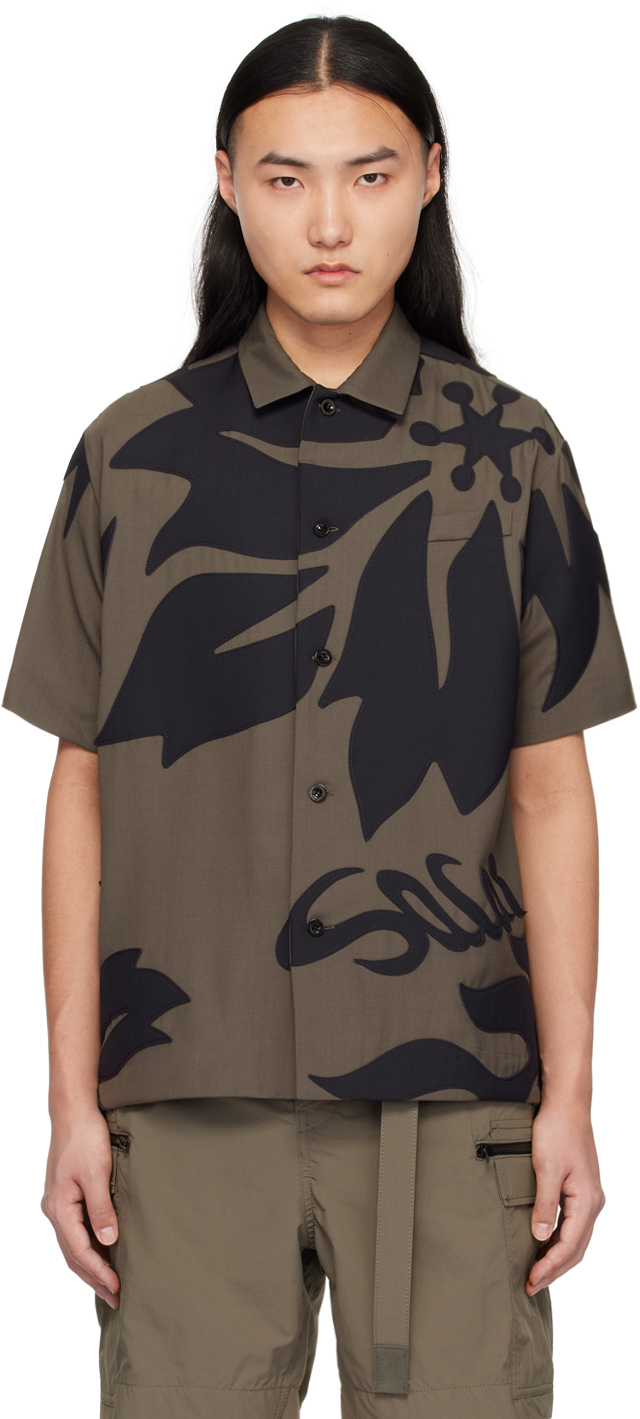 sacai: Brown & Navy Floral Shirt | SSENSE