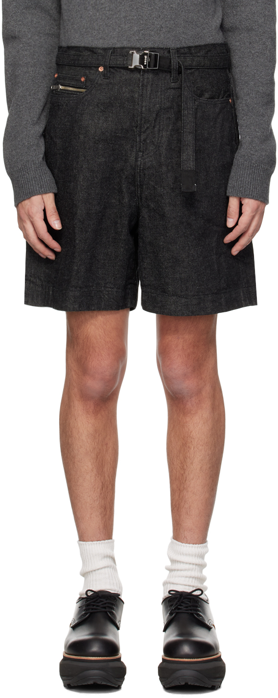 Sacai Black Belted Denim Shorts In 001 Black