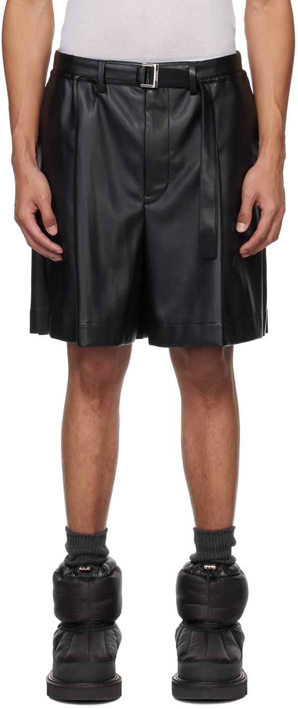Shop Sacai Black Belted Faux-leather Shorts In 001 Black