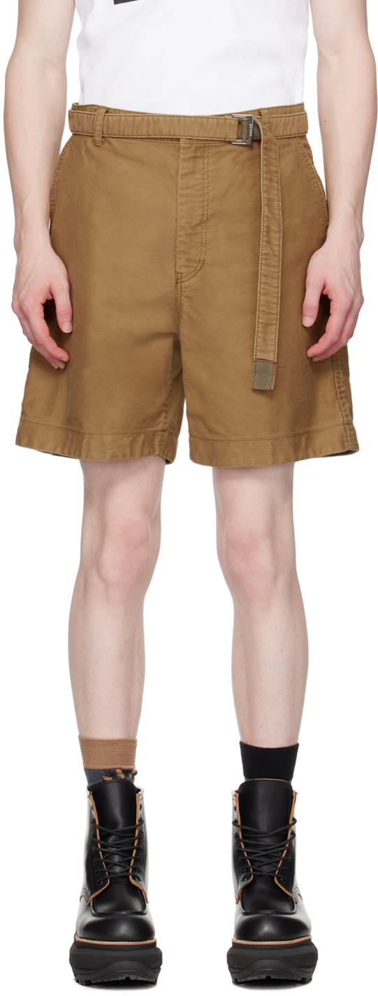 Beige Belted Shorts
