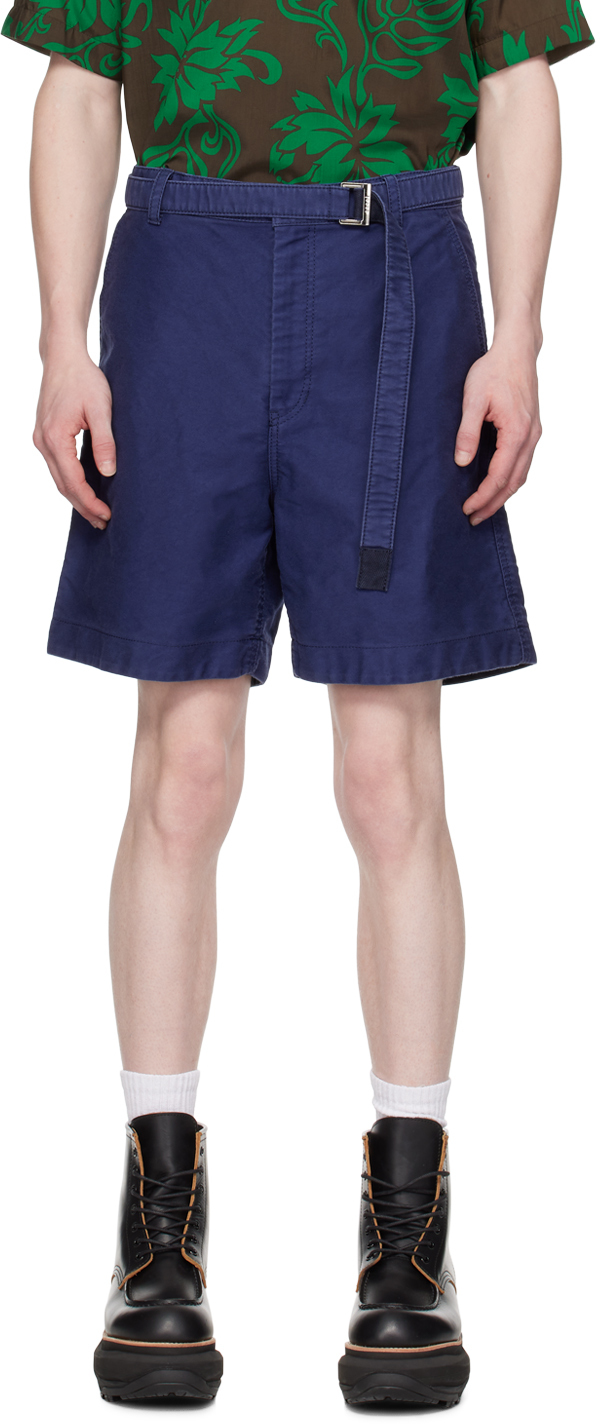 Sacai Blue Belted Shorts In 401 Blue