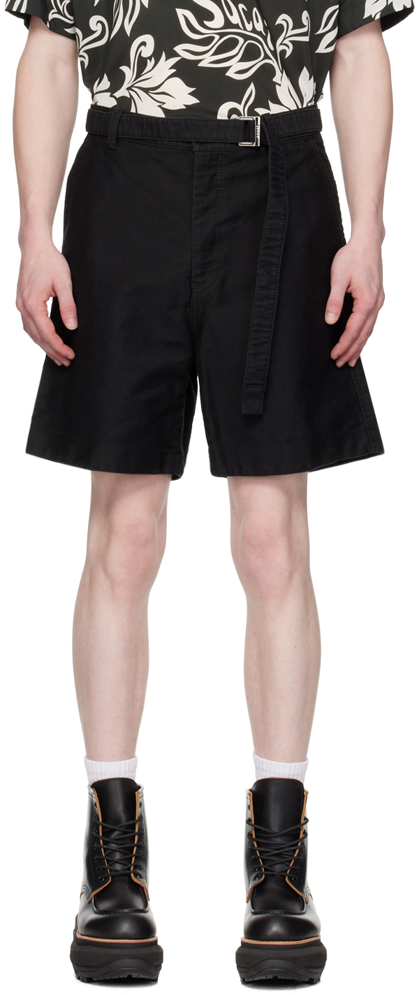 Sacai Black Belted Shorts In 001 Black