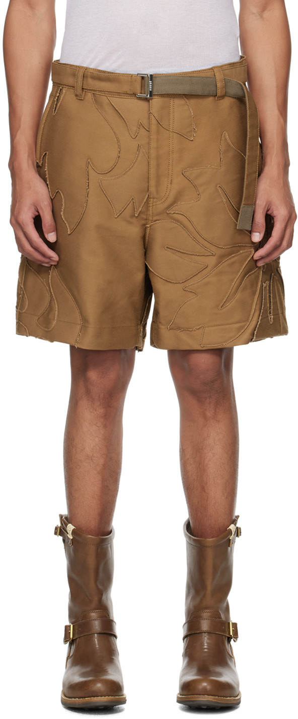 Tan Embroidered Shorts