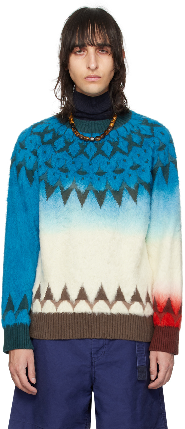 Shop Sacai Blue Jacquard Sweater In 401 Blue