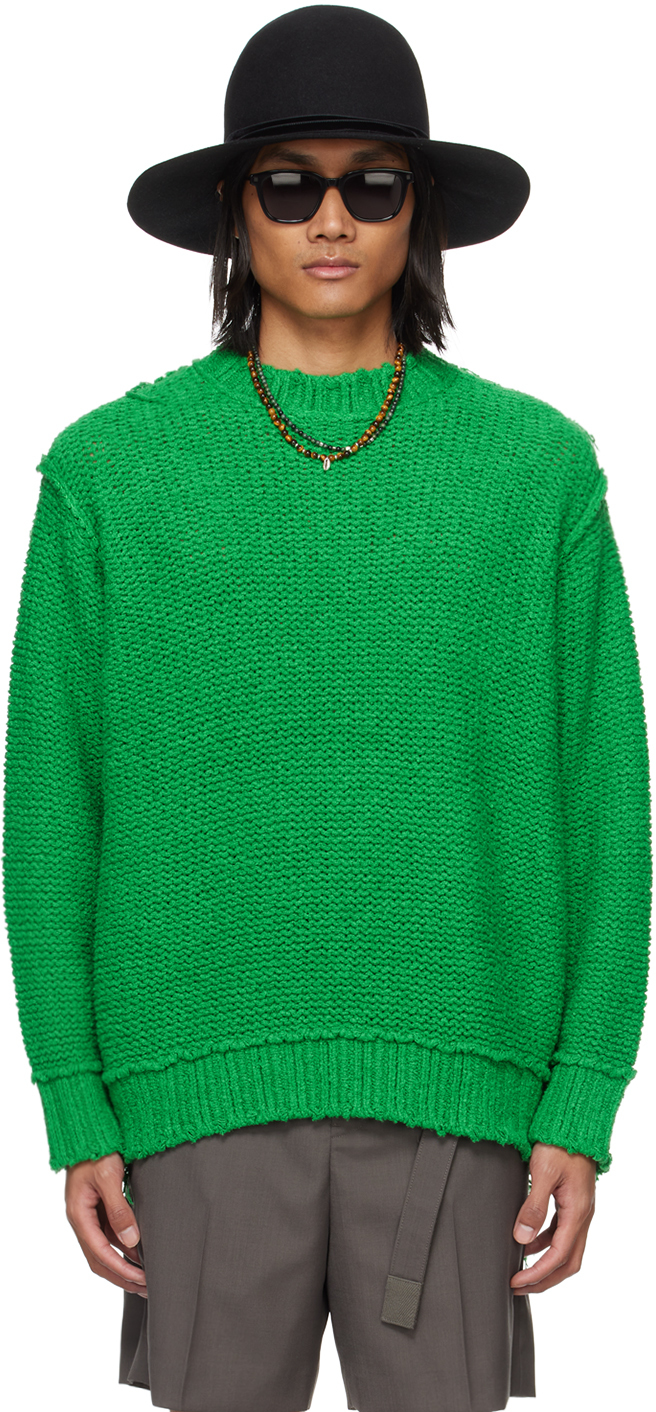 sacai Green Loose Thread Sweater