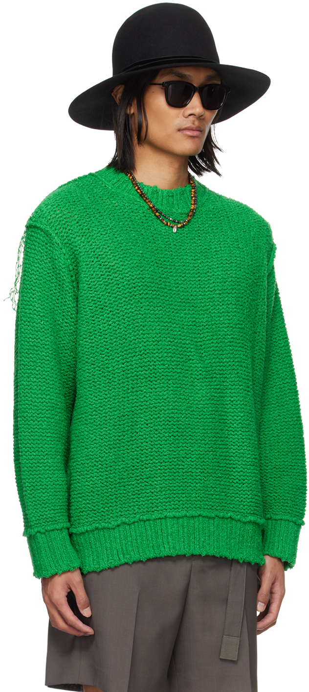 Sacai Green Loose Thread Sweater In 551 Green