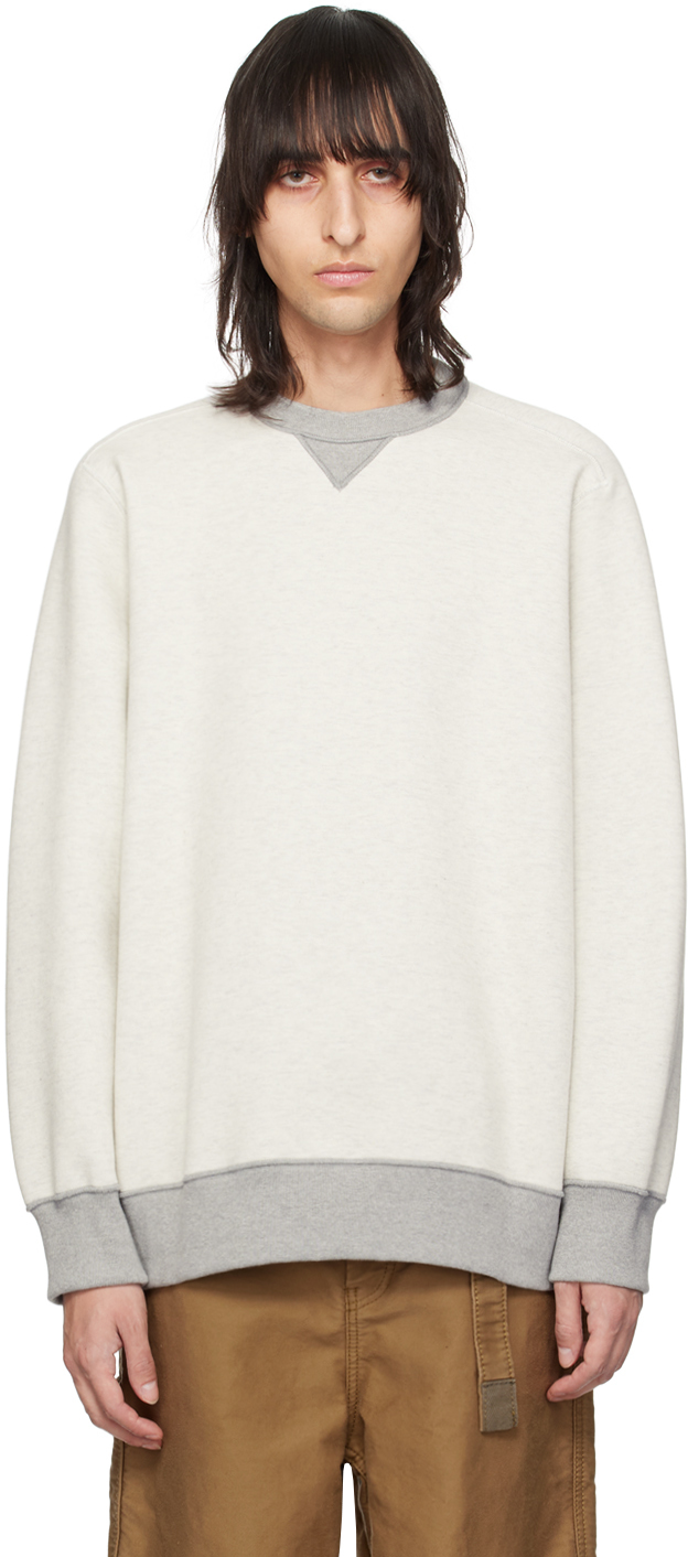 Sacai Off-white Sponge Sweatshirt In Off Whitexc/gray
