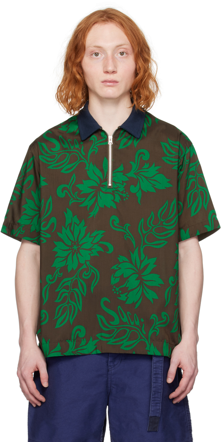 Shop Sacai Green & Brown Floral Shirt In 551 Green