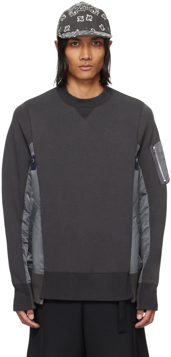 sacai Gray Paneled Sweatshirt SSENSE