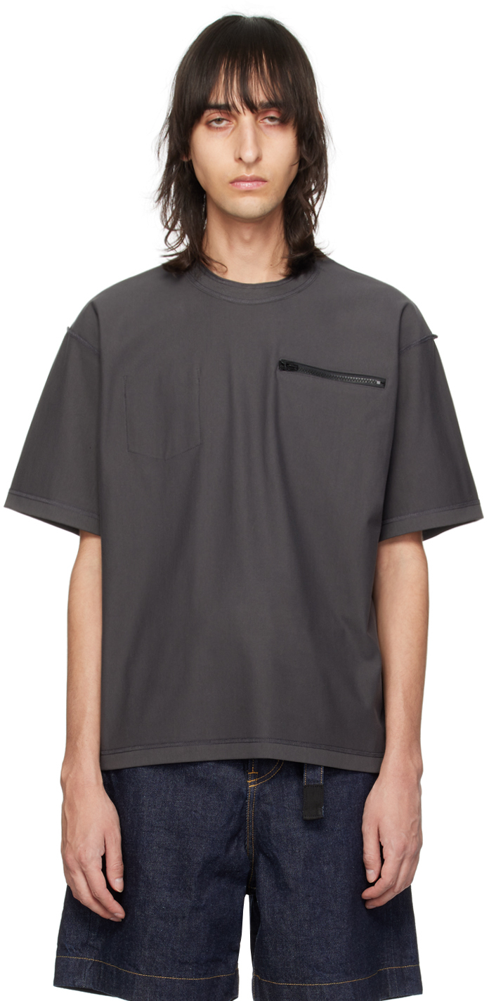 Sacai Gray Exposed Seam T-shirt In 326 C/gray