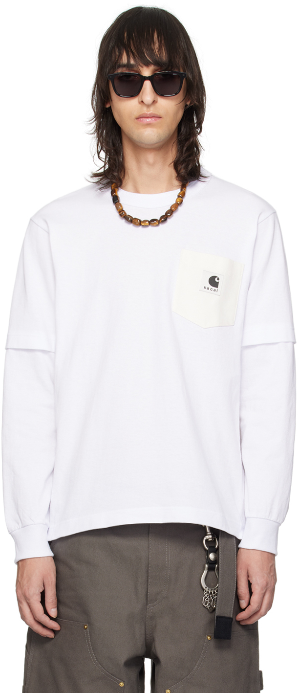 sacai: White Carhartt WIP Edition Long Sleeve T-Shirt | SSENSE